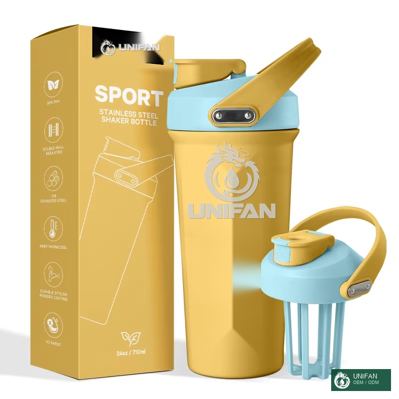 UNIFAN Stainless Steel Shaker Bottle with Infuser & Mixer Ball Leak Proof, Portable, Protein Shaker Cup for Fitness Gym Sports