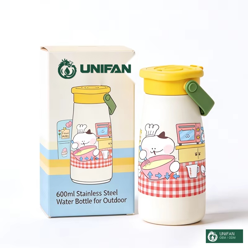 UNIFAN 2 in 1 Lid Easy Sip Stainless Steel Leak-Proof Vacuum Insulated Premium Water Boolte with Handle and Custom Pattern for Kids