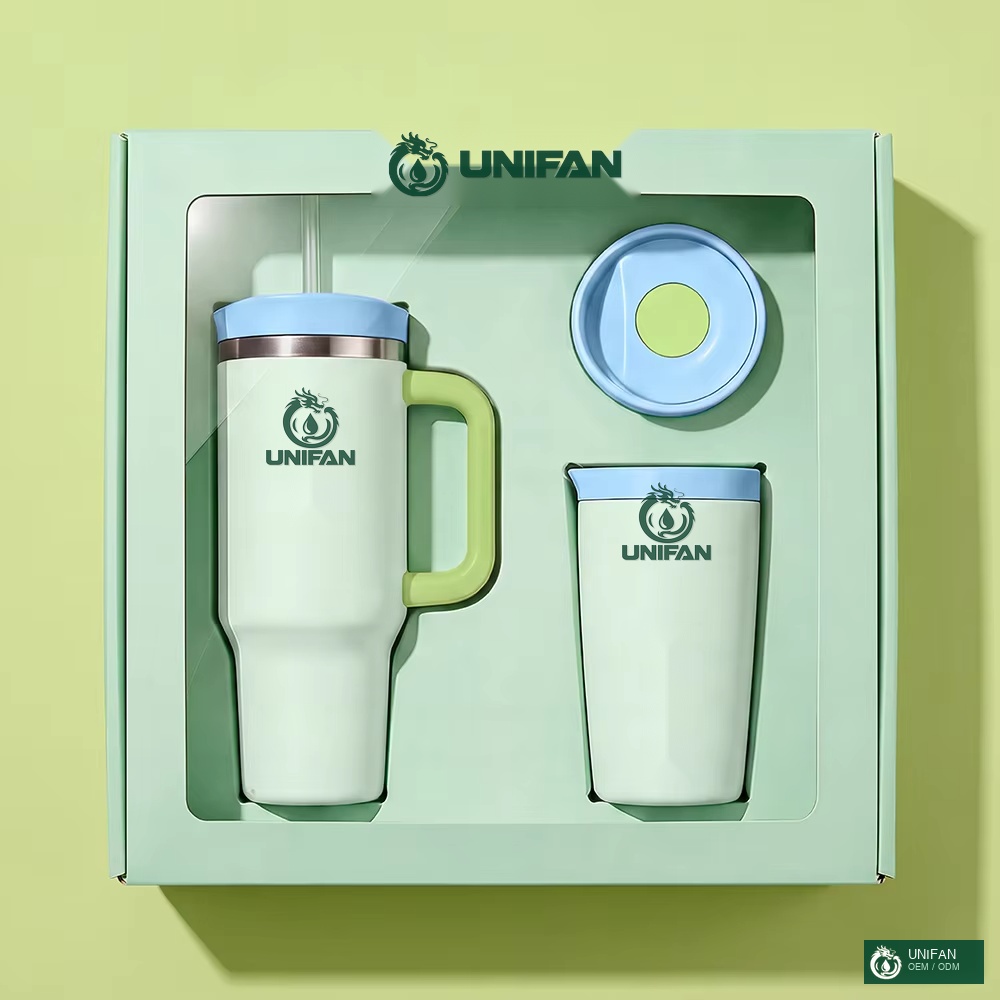UNIFAN Customized Packing for 40oz and 16oz Coffee Cup Set Double Wall Stainless Steel Tumbler with Straw with Lid