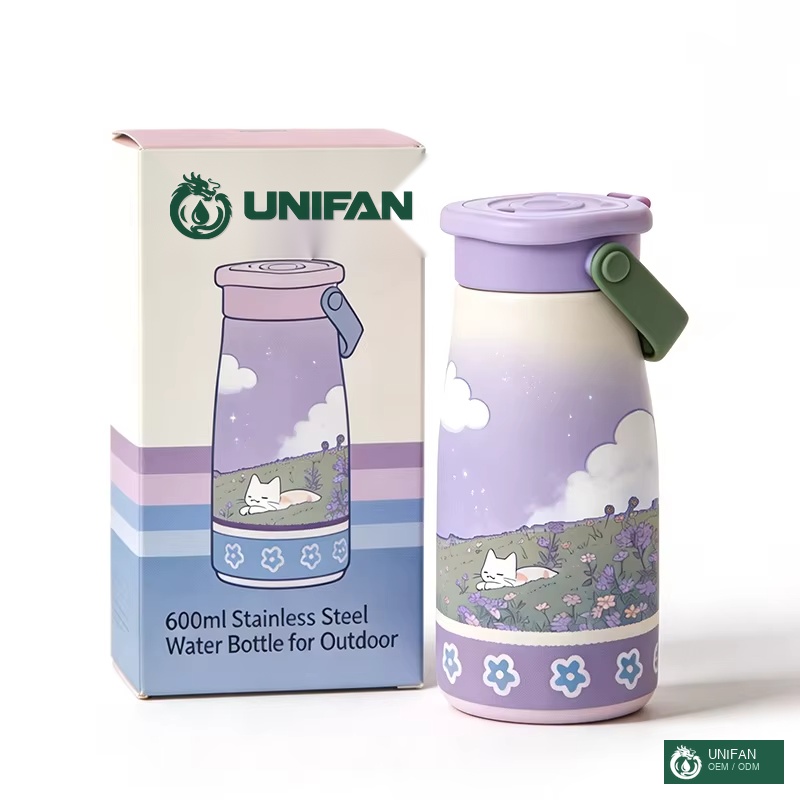 UNIFAN 20oz Kids Stainless Steel Water Bottle with Ceramic Liner Vacuum Insulated Leak Proof BPA Free Carry Handle Back to School