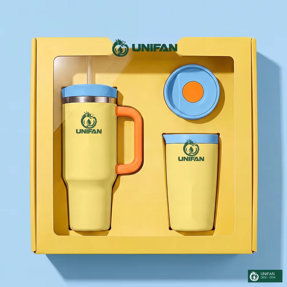 UNIFAN New Design Stainless Steel Travel Tumbler with Handle Gift Set Double Wall Vacuum Insulated Coffee Mug, Custom ODM, Trendy Gifts
