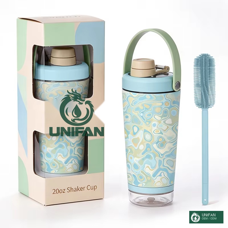 UNIFAN 22oz Insulated Shaker Bottle with Mixer Ball Stainless Steel Vacuum, Leak Proof, Protein Shaker, Hot Cold, Gym Sports Outdoor