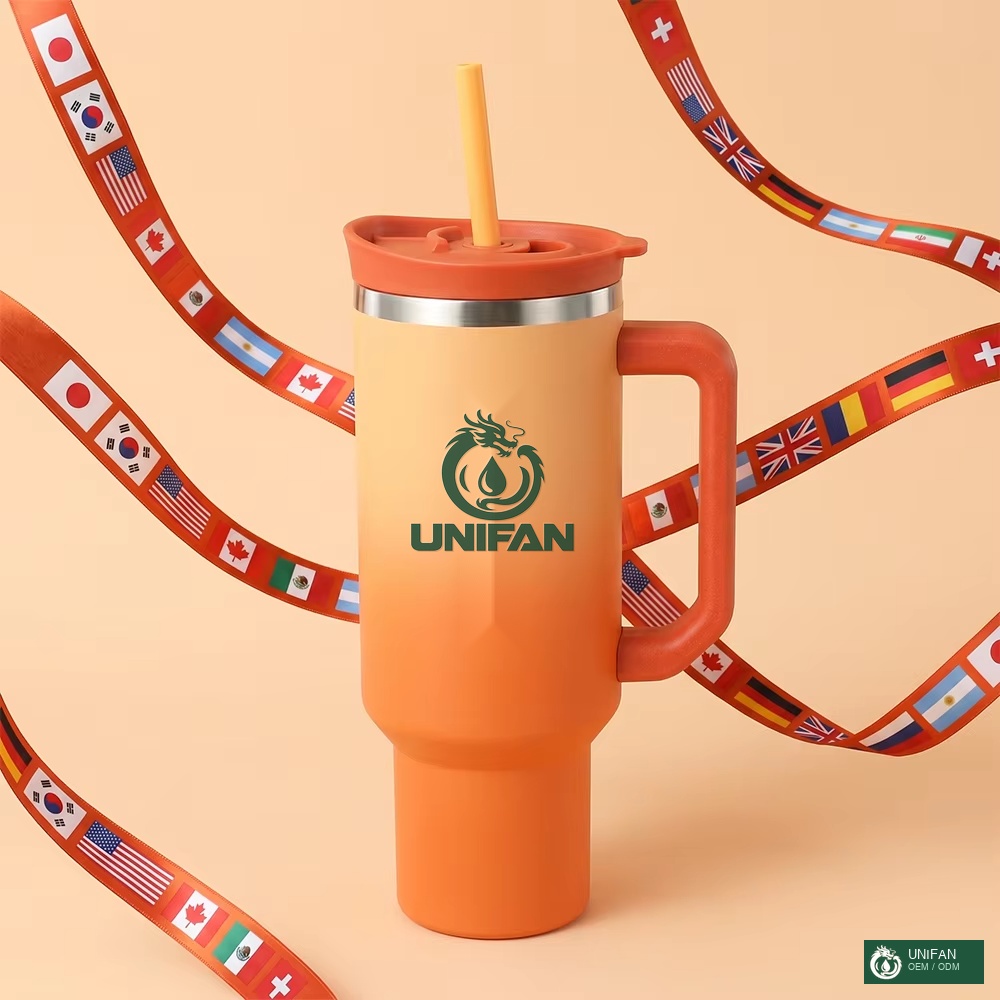 UNIFAN 40oz Vacuum Insulated Tumbler with Handle Straw Double Wall Stainless Steel Cartoon Design Leakproof Travel Mug Outdoor Sports