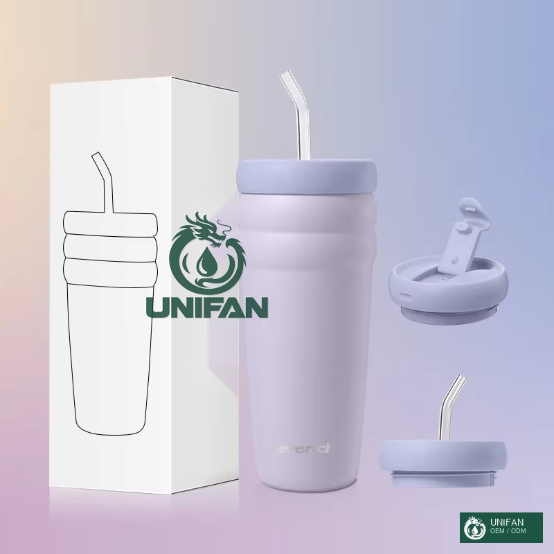 UNIFAN 26oz Insulated Coffee Tumbler with Straw Lid, 304 Stainless Steel Travel Mug Reusable Bottle for Commute Office, Eco-friendly