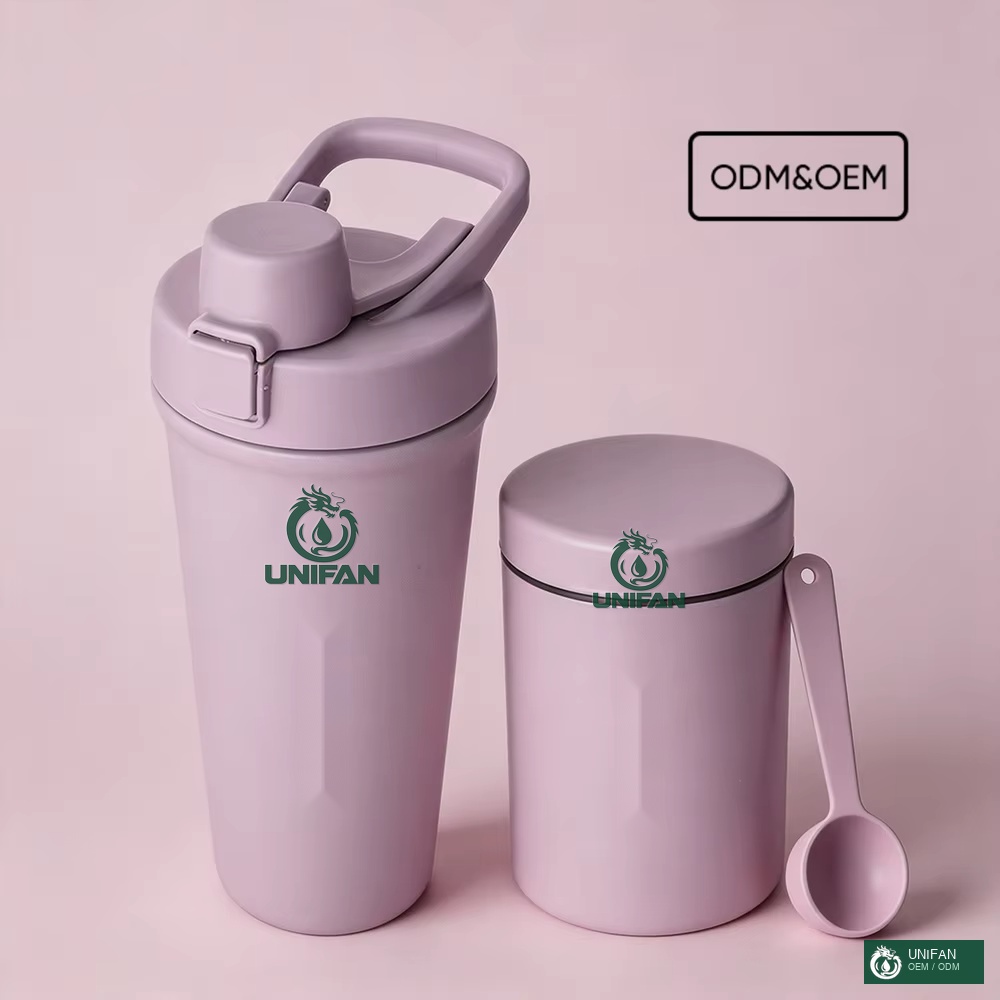 UNIFAN 26oz Gym Protein Shaker Bottle Vacuum Insulated Stainless Steel One-Touch Flip Lid Carry Handle Leakproof Custom Logo for Gym