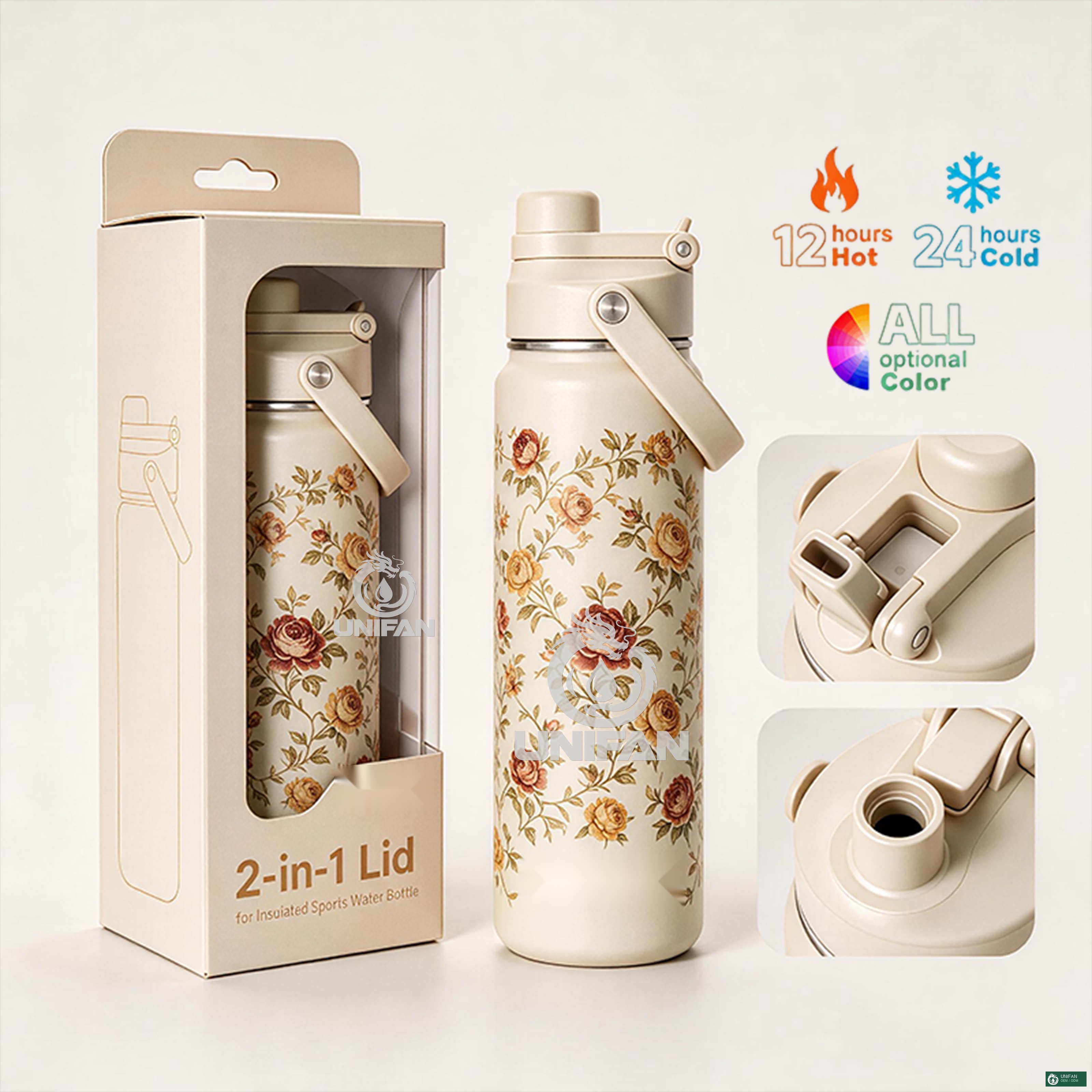 UNIFAN 2-in-1 Insulated Stainless Steel Water Bottle with Straw Spout Lid Custom Logo 14oz-40oz Sports Travel Tumbler OEM ODM
